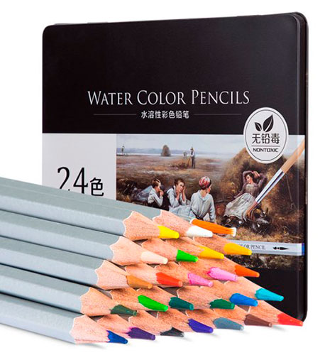 

Карандаши цветные Deli 6521 Nuevo акварель. липа серебристый 24цв. мет.кор.