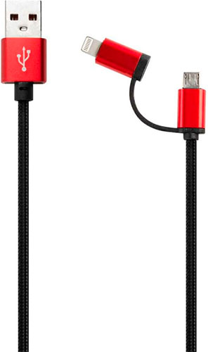 фото Дата-кабель red line lx01 2 в 1, usb - microusb+8-pin, нейлоновая оплетка, черный (ут000017254)