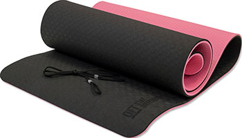 Фото - Коврик для йоги Original FitTools 10 мм двухслойный TPE черно-розовый ремешок для йоги original fittools 304 см черный