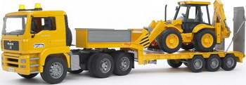 

Тягач с прицепом–платформой MAN с колёсным экскаватором–погрузчиком JCB 4CX Bruder