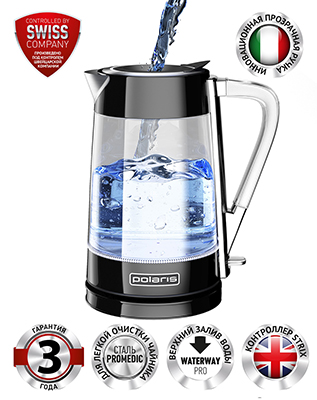 

Чайник электрический Polaris PWK 1715 CGL Water Way Pro, черный, Прозрачный/черный