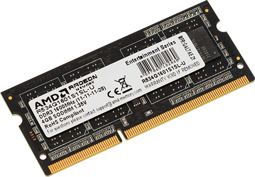 

Оперативная память AMD SO-DIMM DDR3L 4Gb 1600MHz (R534G1601S1SL-U), Черный