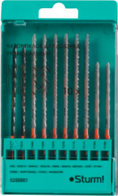 

Набор пилок д/лобзика Sturm! 5250501 УНИВЕРСАЛЬНЫЙ 10шт: T101D,T144D,T127D,T111C,T118A