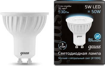 

Лампа GAUSS LED MR16 GU10 5W 530lm 4100K 101506205 Упаковка 10шт