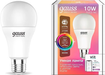 

Светодиодная лампа GAUSS Smart Home RGBW E27 A60 10 Вт 2700-6500K