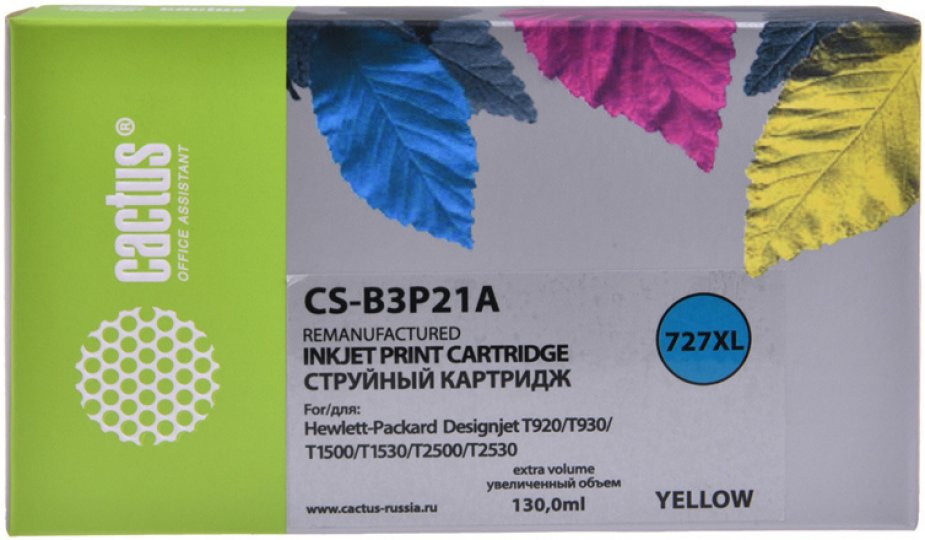 

Картридж струйный Cactus CS-B3P21A N 727 желтый (130мл) для HP DJ T920/T1500/T2530