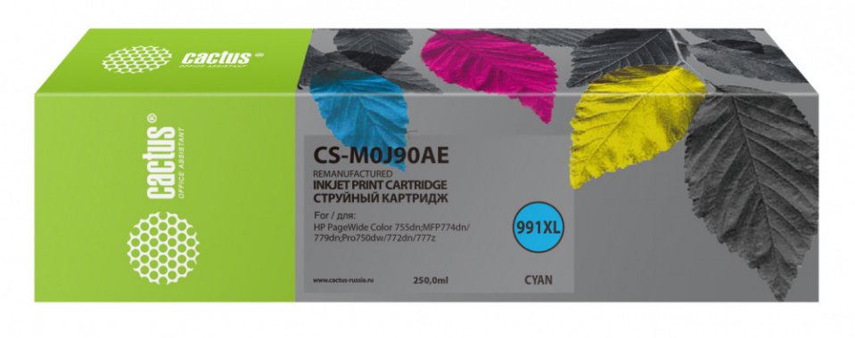 

Картридж струйный Cactus CS-M0J90AE 991XL голубой (250мл) для HP PW 755dn/MFP774dn/779dn/Pro750dw/772dn
