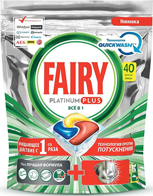 

Средство для мытья посуды FAIRY, Platinum Plus All in 1 Лимон 40шт