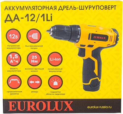 Дрель-шуруповерт Eurolux аккумуляторная ДА-121Li