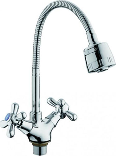 Изображение товара Смеситель для кухни D-Lin с гибким изливом хром двухвентильный