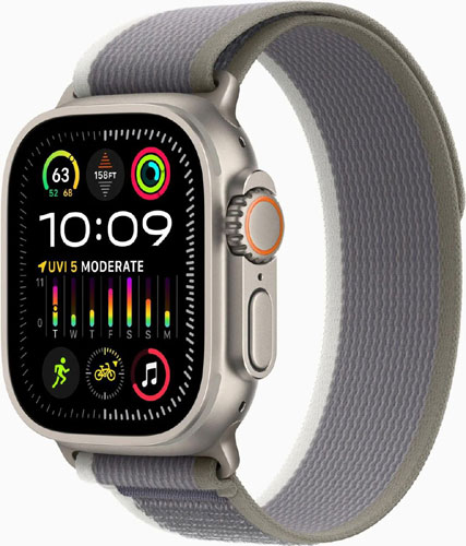 фото Умные часы и браслет apple watch ultra 2 49mm titanium case with green/grey trail loop - m/l (mrf43ll/a)