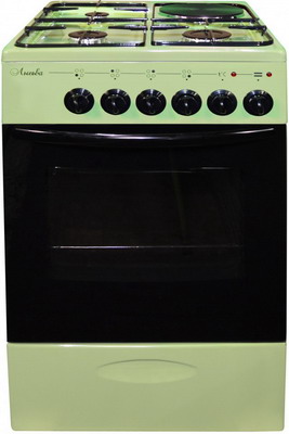 Комбинированная плита Лысьва ЭГ 1/3г01 МС-2у зеленая со стеклянной крышкой