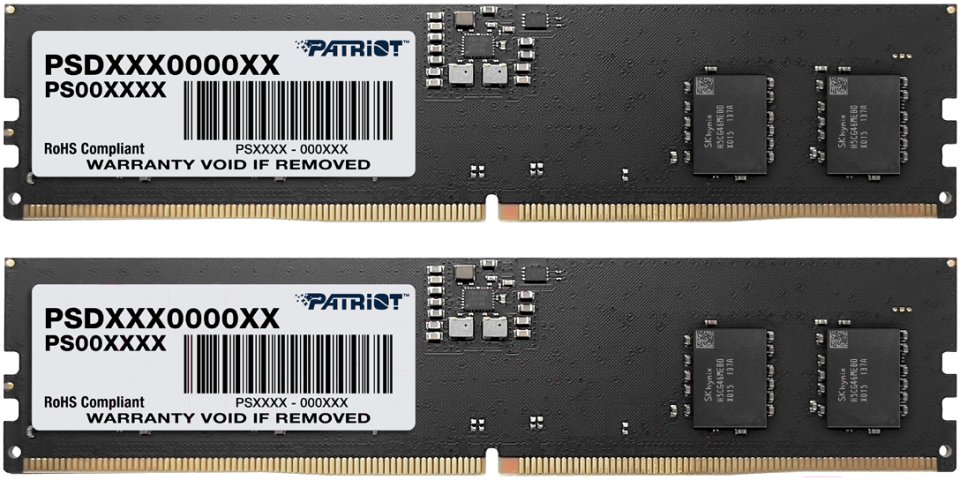 

Оперативная память Patriot Memory DDR5 16GB (2x8GB) 4800MHz Signature (PSD516G4800K), Черный