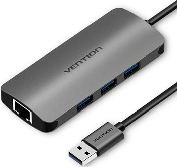 Сетевой адаптер Vention USB 3.0 M/Gigabit Ethernet RJ 45 F OTG хаб на 3 порта CHDHA