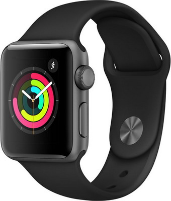 

Часы Apple, Watch Series 3 GPS 38 mm Space Grey Aluminium Case with Black Sport Band (MTF02RU/A)