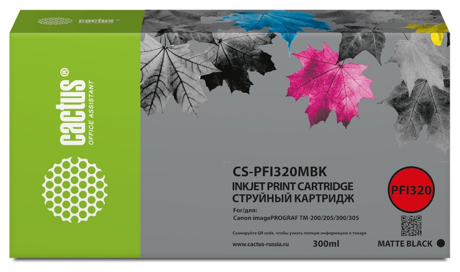 

Картридж струйный Cactus CS-PFI320MBK PFI-320MBK черный матовый (300мл) для Canon imagePROGRAF TM-200/TM-200 MFP L24ei/TM-205/TM-300