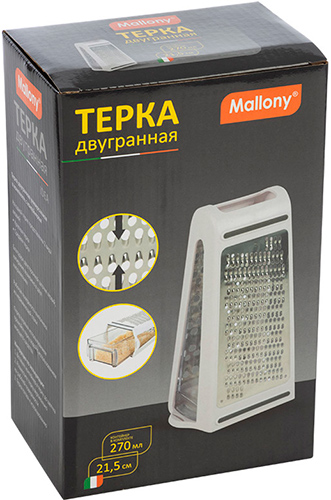 Терка Mallony IDEA, нержавеющая сталь, двугранная, с контейнером 21.5 см (103340)