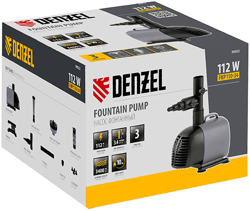 Насос фонтанный Denzel FNP110-34 112 Вт подъем 34 м 3400 лч колокольчиккаскадгейзер