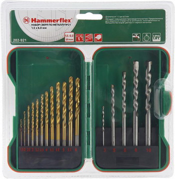 

Сверло Hammer, 202-921 DR set No 21 1 5-10 mm металл камень 17шт.