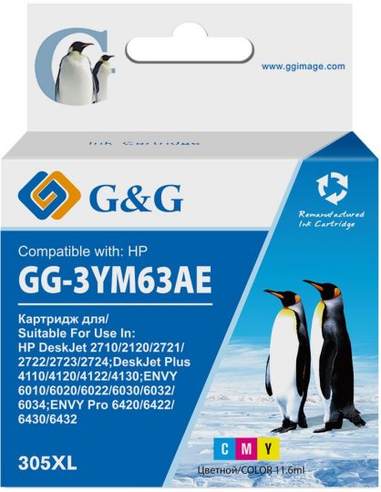 

Картридж струйный G&G GG-3YM63AE 305XL многоцветный (11.6мл) для HP DeskJet 2320/2710/2720