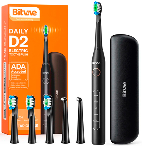 фото Электрическая зубная щетка bitvae d2 daily toothbrush (футляр + подставка + 4 насадки + колпачок для насадок + 2 internal brushheads) (d2 + case) glob