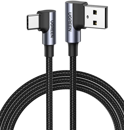 фото Кабель угловой ugreen us176 (70875) right angle usb-a to usb-c cable (угол направо), 3 м, серый космос