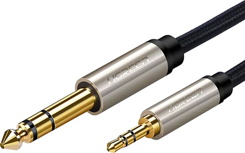 фото Кабель ugreen av127 (10625) 3.5 mm to 6.35 mm trs stereo audio cable, 1 метр, серый