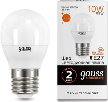 

Лампа GAUSS LED Elementary Шар 12 W E 27 3000 K 53212