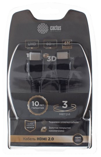 

Кабель аудио-видео Cactus CS-HDMI.2-3 HDMI (m)/HDMI (m) 3м. позолоч.конт. черный
