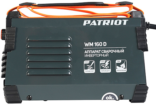 Аппарат сварочный инверторный Patriot WM160D, MMA, входное напряжение: 1ф140-240В, сварочный ток макс: 160A, ПВ при макс. токе: 70%, дисплей ARC FORCE