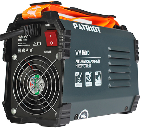 Аппарат сварочный инверторный Patriot WM160D, MMA, входное напряжение: 1ф140-240В, сварочный ток макс: 160A, ПВ при макс. токе: 70%, дисплей ARC FORCE