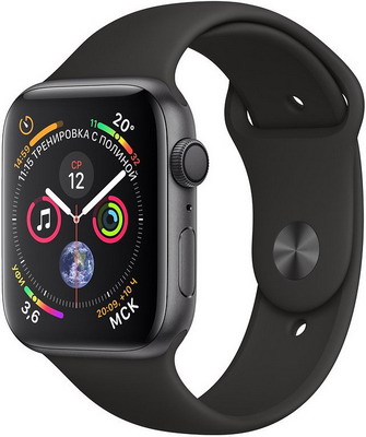 

Часы Apple, Watch Series 4 GPS 44 mm Space Grey Aluminium Case with Black Sport Band (MU6D2RU/A)