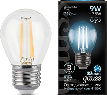 

Лампа GAUSS LED Filament Шар E 27 9W 710 lm 4100 K 1/10/50 105802209