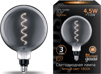 

Лампа GAUSS LED Filament G200 E27 4.5W Gray 100lm 1800K