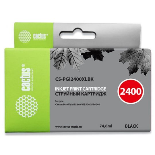 

Картридж струйный Cactus CS-PGI2400XLBK PGI-2400XLBK черный (74.6мл) для Canon MAXIFY iB4040/ МВ5040/ МВ5340