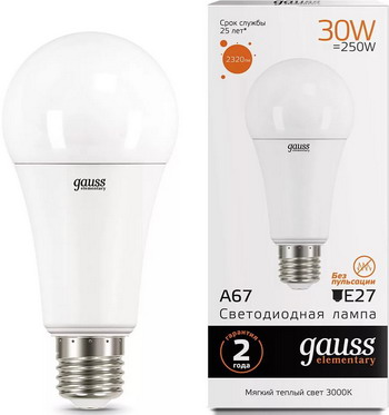 

Лампа GAUSS LED Elementary A 67 30 W E 27 3000 K 73219