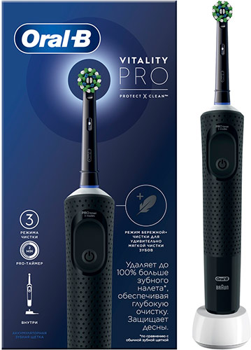 фото Электрическая зубная щетка oral-b vitality pro d103.413.3 black, тип 3708 + з/нить essential floss мятная, 50 м