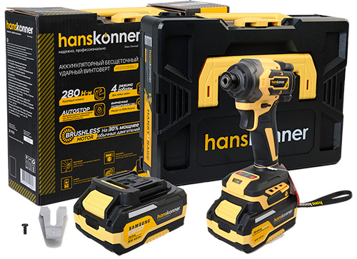 Аккумуляторный ударный винтоверт Hanskonner HCD20280BLC 1BatterySystem 18 В 280 Нм 144скор 1x40 Ач кейс HS