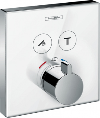 

Термостат Hansgrohe ShowerSelect Glass для двух потребителей белый/хром (внеш. монт. часть) 15 738 400