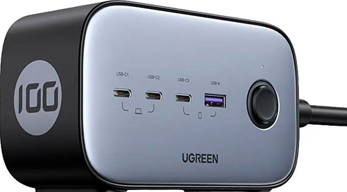 фото Сетевое зарядное устройство ugreen cd270 (60167) diginest pro 100w usb-c charging station100w c 3* usb-c b 1*usb-a. цвет: серый космос