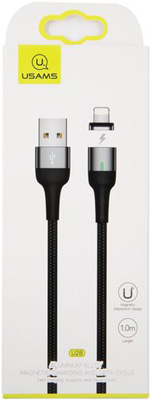 Фото - Дата-кабель Usams US-SJ326 U28 USB - Lightning 3A (1 м) с индикатором магнитный нейлоновая оплетка серый (SJ326USB дата кабель deppa usb c lightning mfi алюминий нейлон 3a 1 2м графит 72320