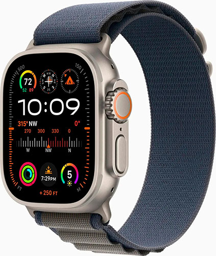 фото Часы apple watch ultra 2 gps + cellular, 49mm, titanium case with blue alpine loop, medium (mrfc3za)