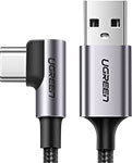 фото Угловой кабель для зарядки и передачи данных ugreen usb a - usb c, 1 м (50941) серый космос