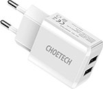 фото Сетевое зарядное устройство choetech 10 вт (2xusb-a) travel, белый (c0030)