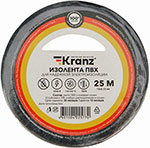 Изолента Kranz ПВХ, 0.13х15 мм, 25 м, черная изолента kranz пвх 0 13х15 мм 20 м белая