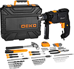 

Дрель ударная сетевая Deko DKID600W в пластиковом кейсе набор инструментов 40 предметов черно-желтый