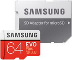 Карта памяти Samsung MicroSD 64GB Class 10 Evo Plus U1 R/W 130 MB/s + SD адаптер карта памяти samsung microsdxc 256gb evo plus microsdxc class 10 uhs i u3 sd адаптер mb mc256ka ru