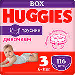 Трусики-подгузники для девочек Huggies 3 для девочек 6-11 кг 116 шт. 