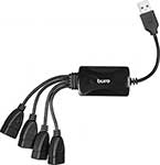 Разветвитель USB Buro BU-HUB4-0.3-U2.0-Splitter, 4 порта, черный