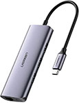USB-концентратор 4 в 1 (хаб) Ugreen 3 x USB 3.0 RJ45 (60718) хаб ugreen cm475 usb c to 3xusb3 0 hub rj45 grey 60600